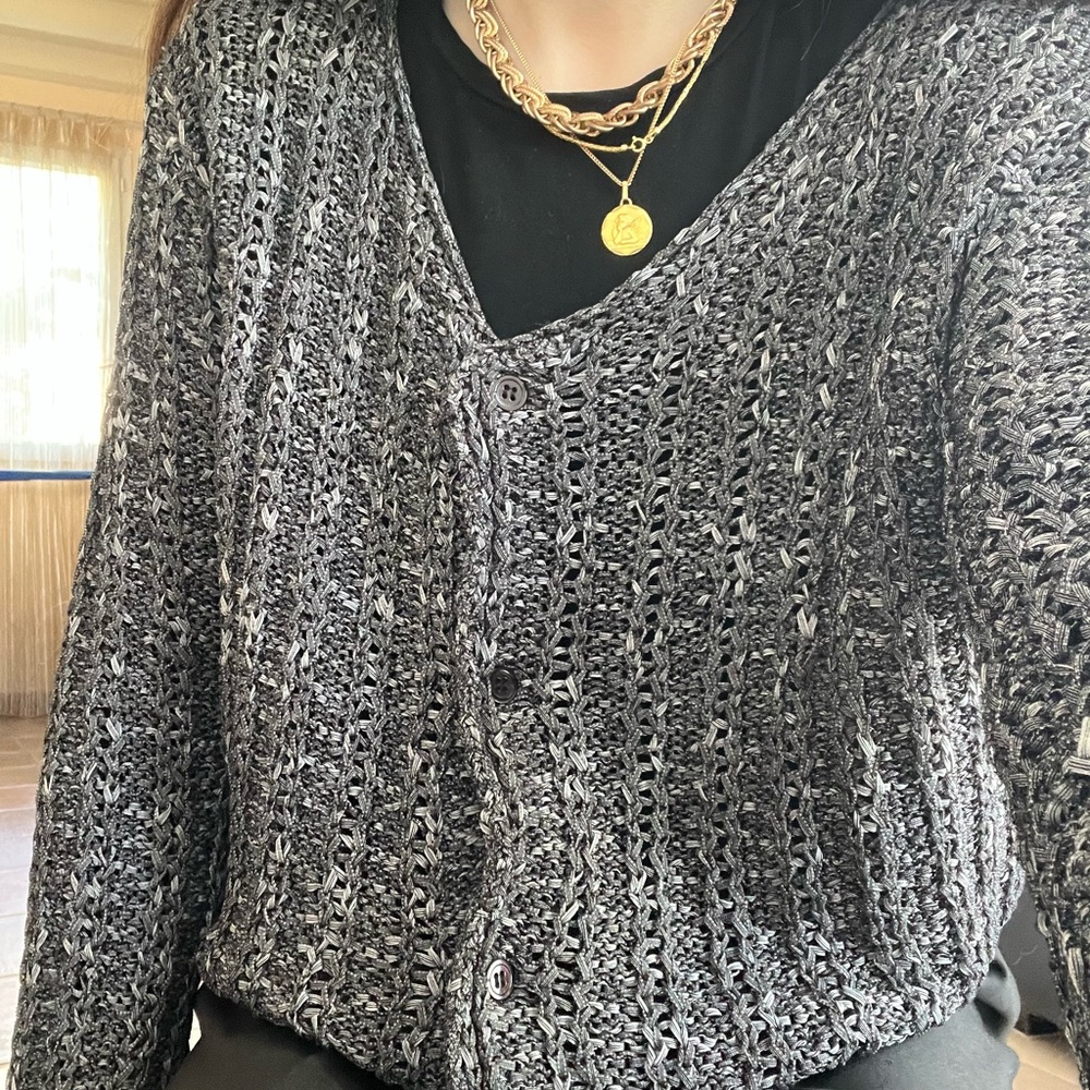 Dark Gray Knit Cardigan Sweater
